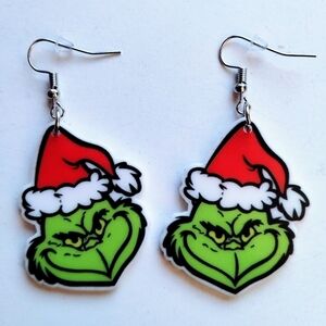Handmade Plastic Christmas Holiday The Grinch Santa Earrings